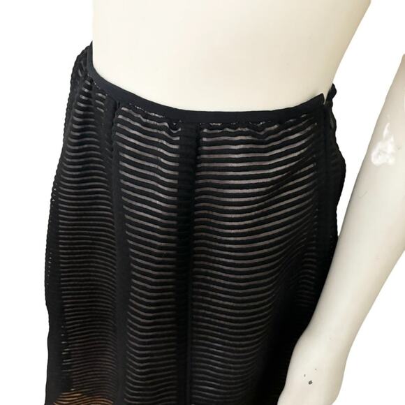 TIBI Textured Stripe Wool Blend Circle Skirt in Black SZ 2 - Picture 2 of 10